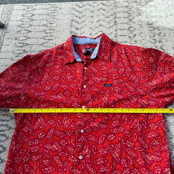 Vtg Chaps Ralph Lauren Size Large Mens Button Up Allover Shirt Short Sleeve Red - Picture 6 of 6